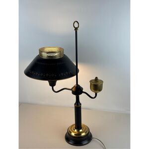 Vintage French Bouillotte Tole Lamp Light Metal Black Gold Toleware Student 26"